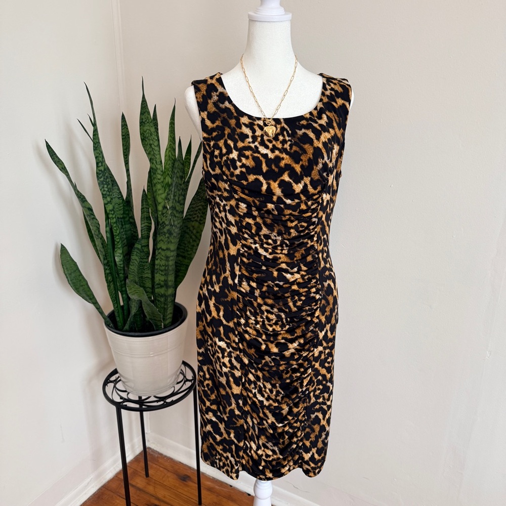 Calvin Klein | Ruched Animal Print Midi Dress